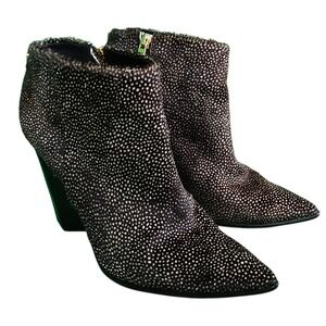Anthropologie Carrano pony hair ankle booties 4" heel womens 9 brown black white